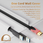 Close up view of the Kneelisa cable concealer showing the flexible single side opening mechanism inserting a wire.