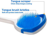 Close up view of the blue and green tongue cleaners showcasing the dual action bristles.