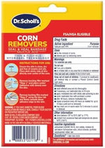 Back of Dr. Scholl's Corn Removers packaging displaying the active ingredients and instructions.