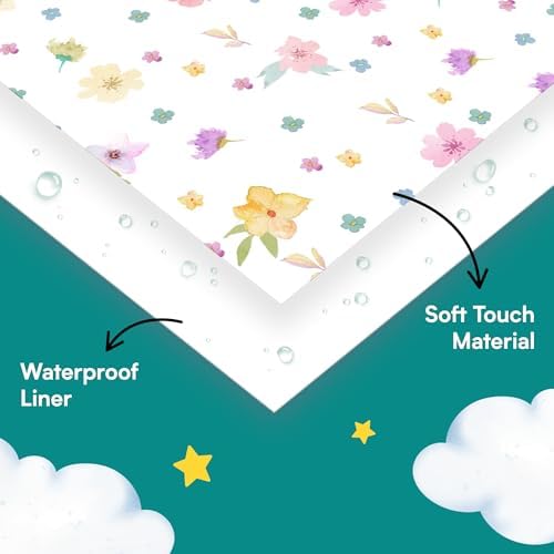 Individually wrapped floral travel potty seat covers spread out on surface