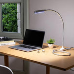 Labriciyon silver metal glowing lamp for computer studying showing the glare free soft lampshade illumination
