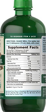 Organic unrefined flaxseed oil liquid dietary supplement bottle for heart support