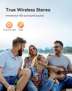 Lenrue portable speaker in outdoor setting with TWS pairing