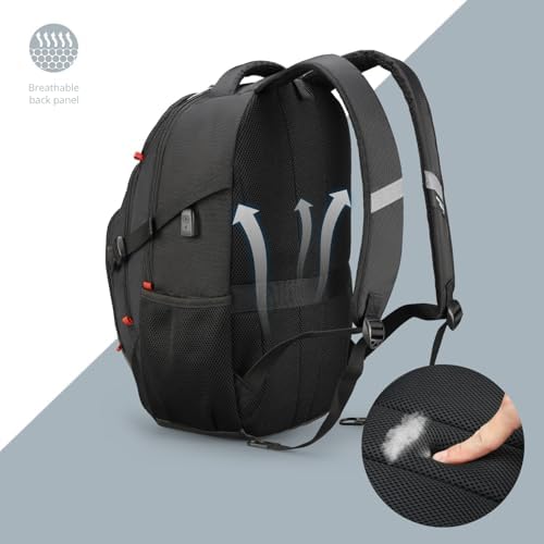 Swissdigital Design Commuter Backpack demonstrating the rear add a bag luggage strap on a suitcase handle