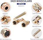 Vintage style 3X25 theatre binoculars close up on premium optical glass lenses