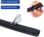 Close up view of the slit on the flexible polypropylene cord protector sleeve.