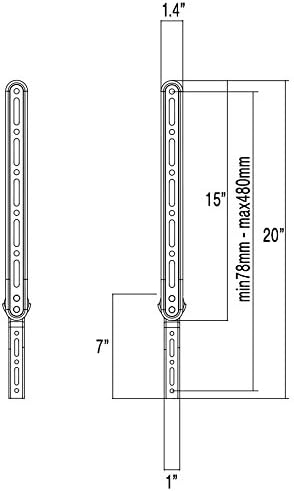 Durable steel bracket assembly showing compatibility with twenty three to sixty five inch displays