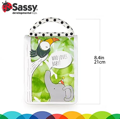 Back view of the soft foam Sassy look book photo album for sensory development.