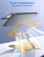 Premium gold finish JCZT luxury workstation riser holding a sixteen inch modern notebook