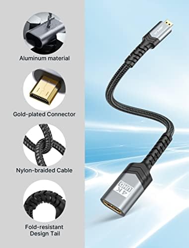 JSAUX Micro HDMI connection interface plugging securely into a mirrorless DSLR camera video out port.