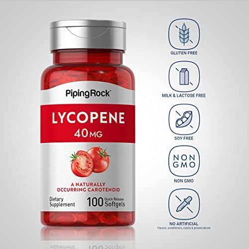 Back label of Piping Rock Lycopene capsules with product ingredients and usage directions