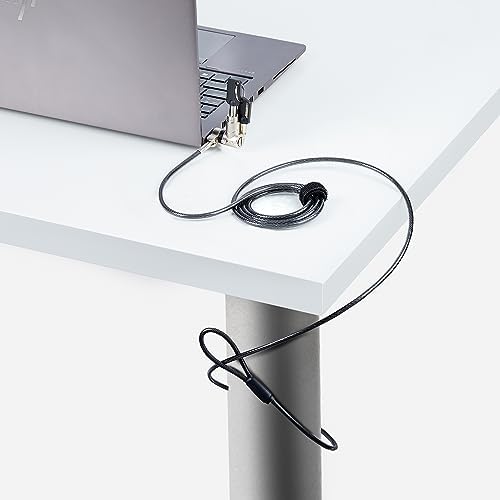 Startech universal security cable lock attached to a notebook side slot