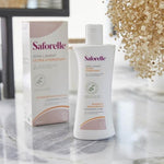 Dermatologically tested Saforelle soap free intimate wash for daily feminine hygiene.