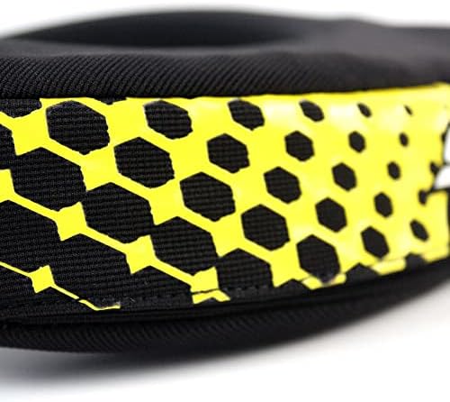 Scoyco cycling protector guard close-up of the yellow honeycomb graphics on the impact-resistant shield