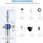 Close up of 1/4 and 3/8 inch screw adapter on light stand