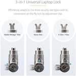 Startech three in one laptop lock cable demonstrating the adjustable lock tip compatibility