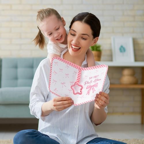ZOIIWA gingham pattern pink cloth baby album viewed from the side showcasing fabric thickness