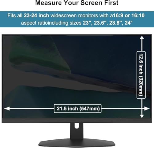 Anti glare and blue light filter screen shield hanging on a twenty four inch office computer setup