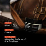Clydes Leather Company repair cream packaging details showing flexible finish features