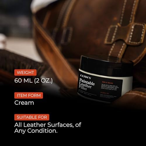 Clydes Leather Company repair cream packaging details showing flexible finish features
