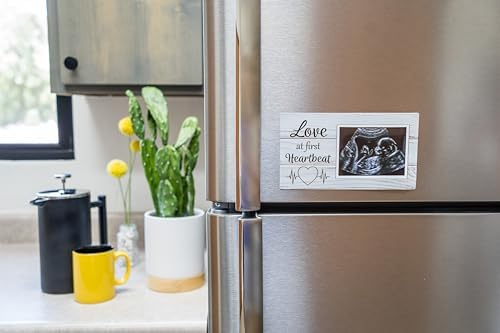 Brothers Bench magnetic sonogram frame displaying a baby ultrasound photo on a refrigerator