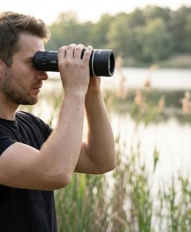 Side perspective of the SellRider compact optical gear highlighting its rugged non-slip rubber armor.