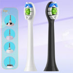 Three pack of black replacement toothbrush heads for Philips electric toothbrushes.