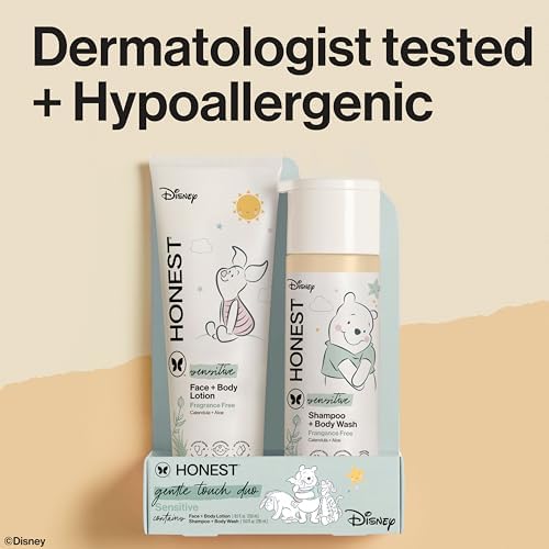 The Honest Company fragrance free 2 in 1 baby wash and face lotion packaging details