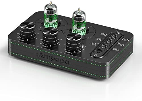 Ampapa A1 desktop headphone amplifier with glowing JAN GE5654 vacuum tubes installed
