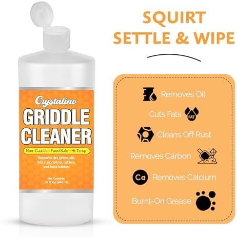 Crystalino griddle cleaner liquid texture and packaging