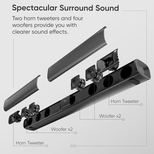 Side profile of WebsLand soundbar showing horn tweeters