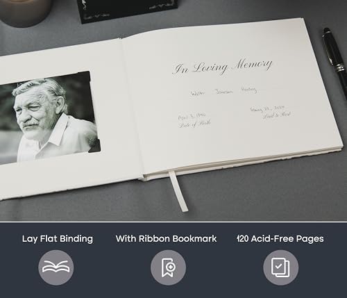 Modern Album Designs memorial guest book open with In Loving Memory page