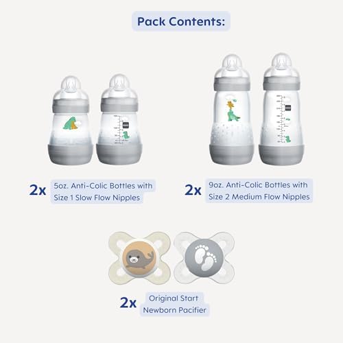 MAM anti-colic baby bottle components and packaging