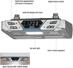 Jensen wireless stereo media center with built in LED work light illuminating a kitchen countertop