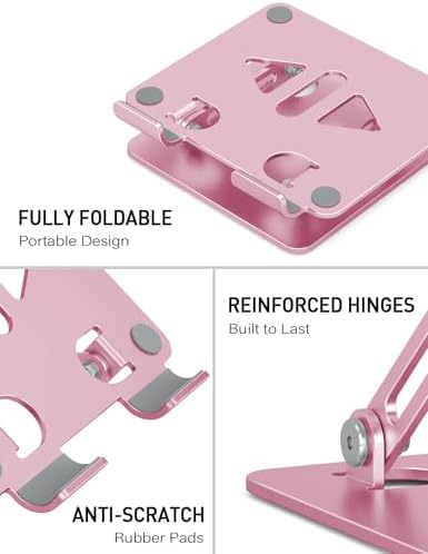 Rose gold universal desktop mount holding a Samsung Galaxy Tab in horizontal viewing mode