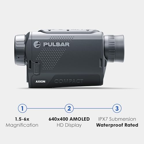Pulsar Axion XQ19 handheld thermal optic side view highlighting the compact pocketable size.