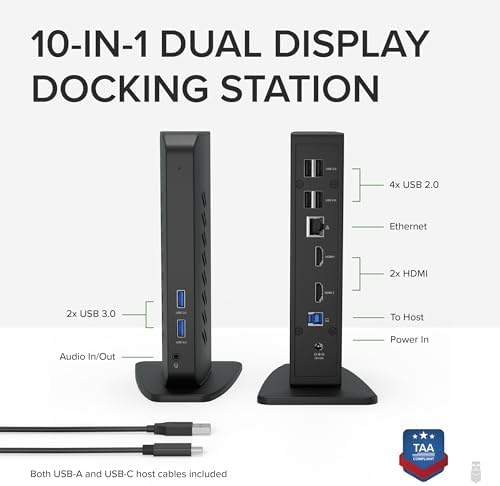 Plugable dual monitor docking station back ports layout for workspace