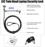Heavy duty anti theft carbon steel cable lock attached to a laptop and tablet simultaneously.