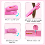 TagRecove adjustable bangs clips showing the integrated rotating balancing bubble tool for straight cuts