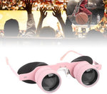 Ergonomic triangular nose pads and flexible frame chassis of the wearable opera glasses.