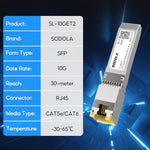 Sodola SFP+ to RJ45 connector showing metallic casing