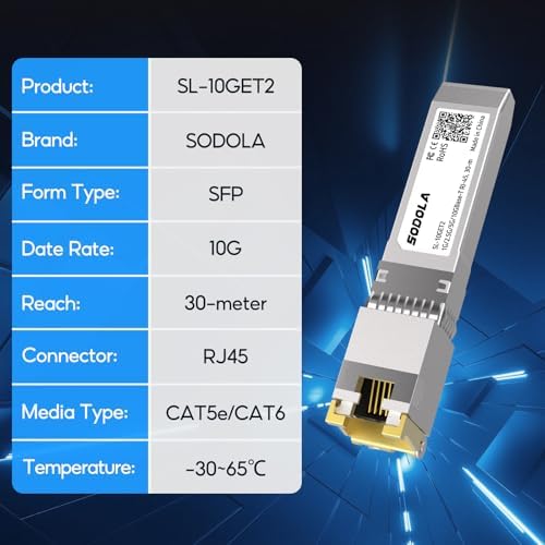 Sodola SFP+ to RJ45 connector showing metallic casing