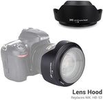 Reversed JJC HB-53 lens hood for compact storage