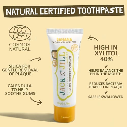 Jack N' Jill natural certified banana toothpaste tube 50 grams for toddlers.