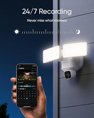 Eufy Security E30 floodlight cam showing the built-in microphone and speaker system for two-way audio communication