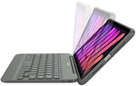 The magnetic detachment feature demonstrated with the shockproof tablet shell separating from the wireless keyboard base.