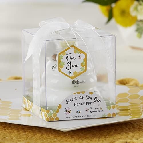 Kate Aspen Sweet as Can Bee Ceramic Mini Honey Pot with Wooden Honey Dipper (3.4 oz) Honey Jar, Bee Decor, White/Yellow (23261WT) - Image 8