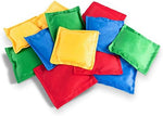 Twelve pack of durable nylon cornhole bean bags for kids toss games