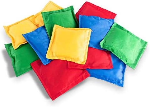 Twelve pack of durable nylon cornhole bean bags for kids toss games