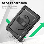 Matte black hybrid protective case set up in landscape viewing angle using the integrated rotating turntable kickstand